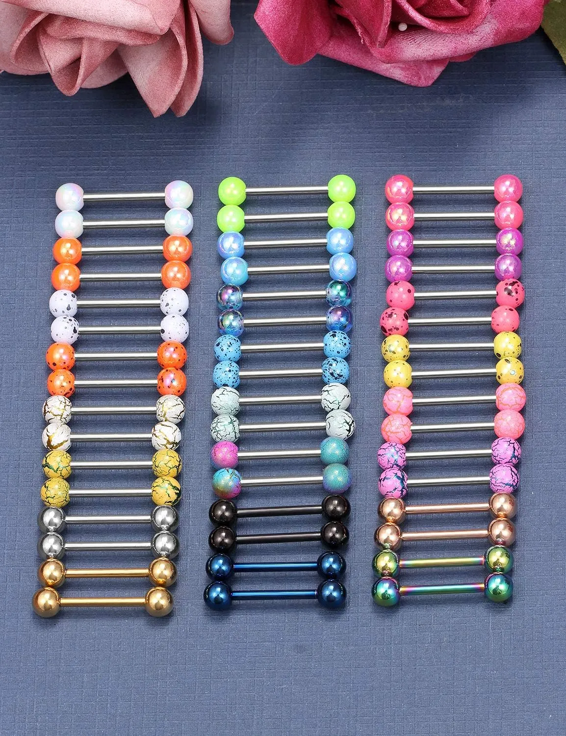 Vsnnsns 24 Pairs 14G Tongue Rings Nipple Piercing Jewelry Surgical Steel Straight Barbell Tongue Rings Glow in Dark Nipple Piercing Jewelry for Women Men 14 Gauge 14MM 16MM