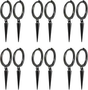 WCRAZYE 6 Pairs Spike Hoop Earrings for Men Women Fashion Personalized Punk Stainless Steel Silver Black Spike Charms Hoops Cuff Cartilage Stud Tragus Helix Wrap Geometric Dangle Drop Earrings Minimalist Jewelry Gifts