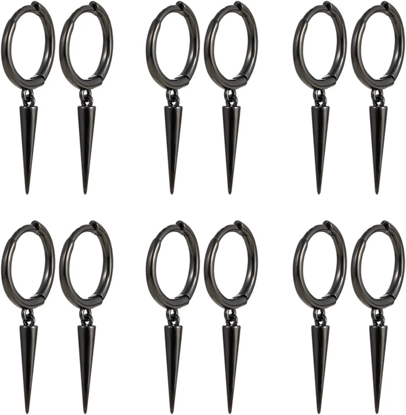 WCRAZYE 6 Pairs Spike Hoop Earrings for Men Women Fashion Personalized Punk Stainless Steel Silver Black Spike Charms Hoops Cuff Cartilage Stud Tragus Helix Wrap Geometric Dangle Drop Earrings Minimalist Jewelry Gifts
