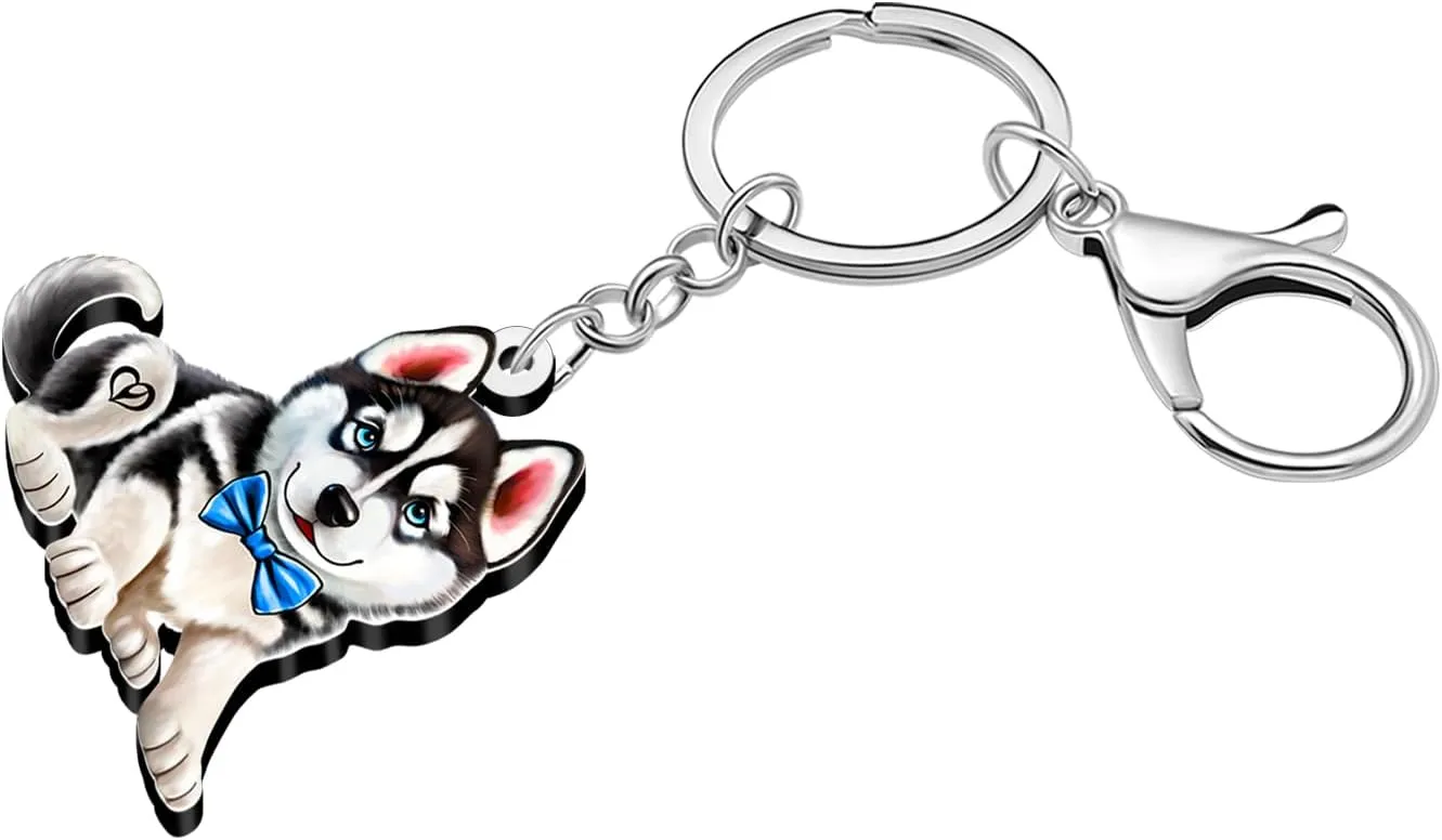 WEVENI Acrylic Siberian Husky Keychain Dog Jewelry For Women Girl Car Bag Purse Charm