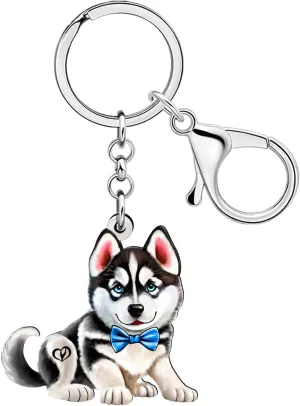 WEVENI Acrylic Siberian Husky Keychain Dog Jewelry For Women Girl Car Bag Purse Charm