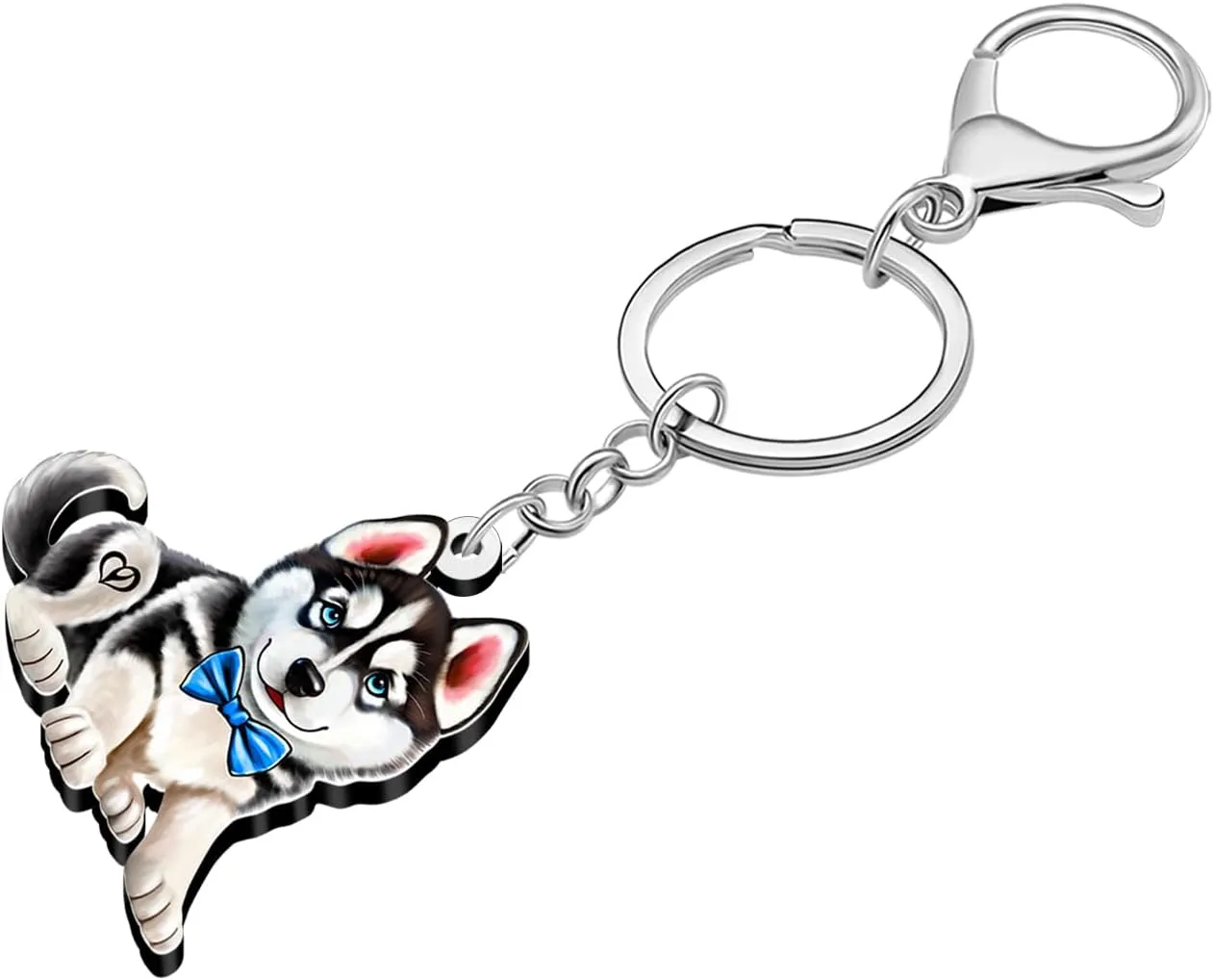 WEVENI Acrylic Siberian Husky Keychain Dog Jewelry For Women Girl Car Bag Purse Charm