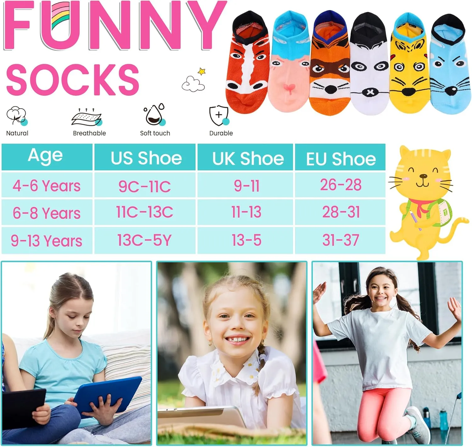 WEVIAS Kids Girls Socks Unicorn Ankle Funny Cartoon Low Cut Cotton Cute Novelty Fashion Toddler No Show Silly Socks 6 Pairs