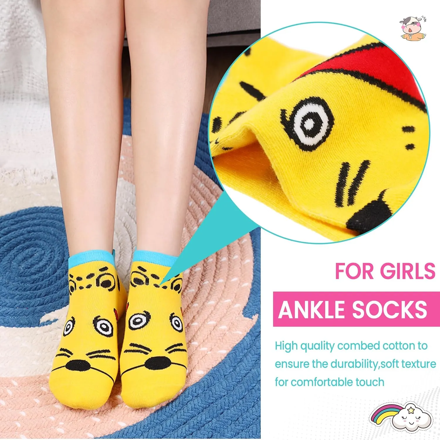 WEVIAS Kids Girls Socks Unicorn Ankle Funny Cartoon Low Cut Cotton Cute Novelty Fashion Toddler No Show Silly Socks 6 Pairs