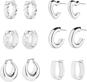 Wgoud Chunky Hoop Earrings Set 14K Gold Hoop Earrings for Women Hypoallergenic, Thick Hoops Earring set, Twist Huggie Hoop Earring