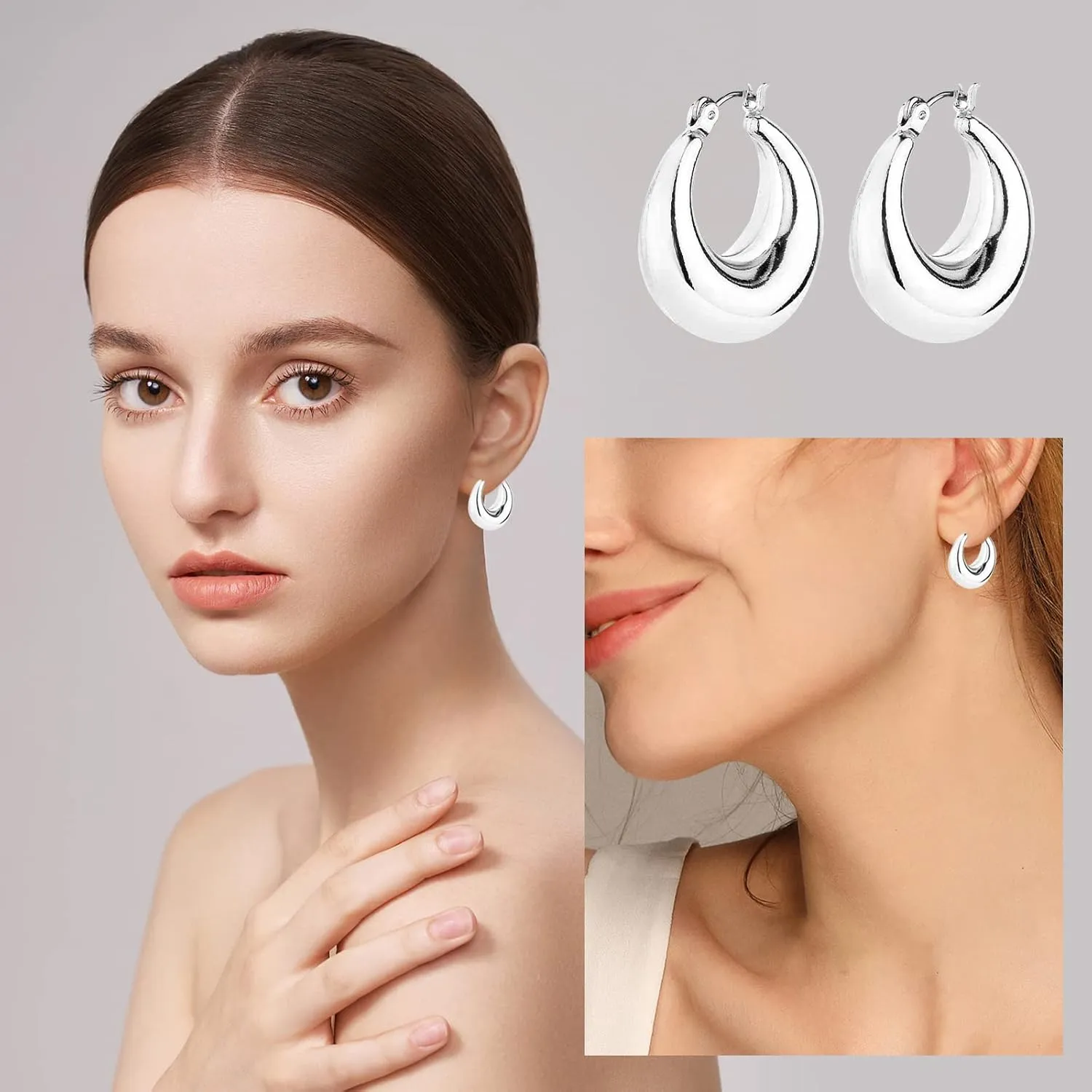Wgoud Chunky Hoop Earrings Set 14K Gold Hoop Earrings for Women Hypoallergenic, Thick Hoops Earring set, Twist Huggie Hoop Earring