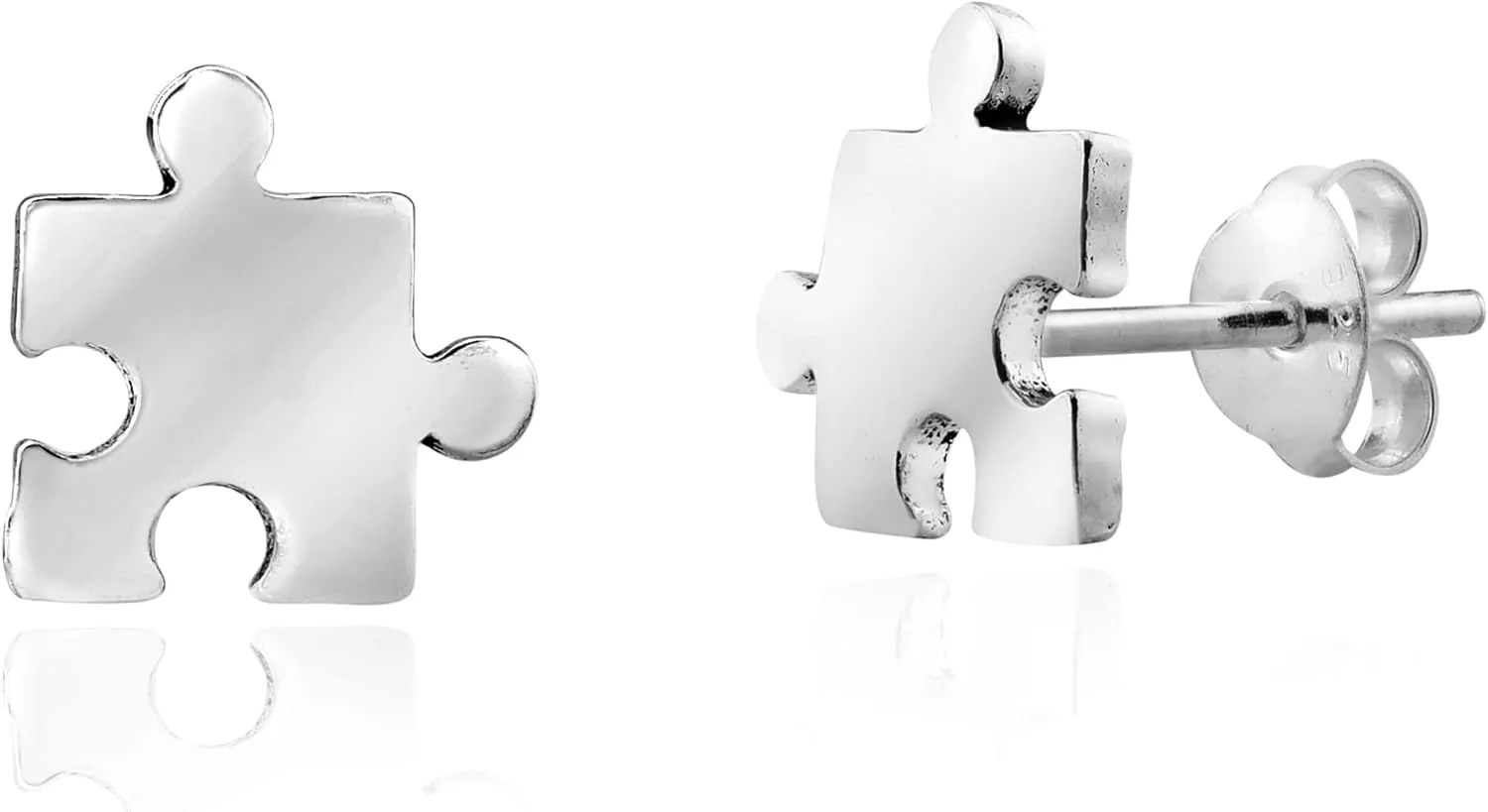Whimsical Jigsaw Puzzle Piece .925 Sterling Silver Stud Earring