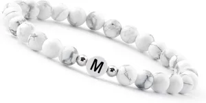 White pearl bracelet (initial bracelet) bracelet for couples with letter (best friend bracelets) (M)