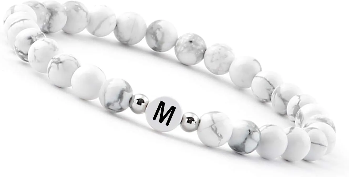 White pearl bracelet (initial bracelet) bracelet for couples with letter (best friend bracelets) (M)