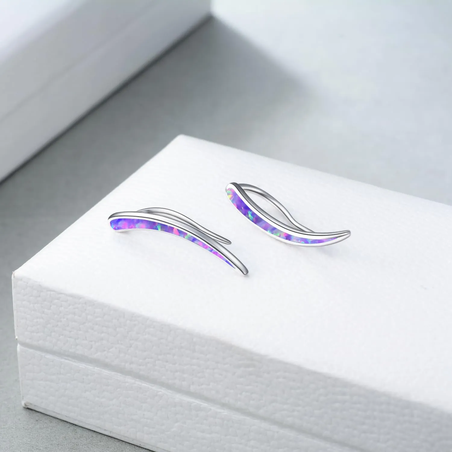 WINNICACA 925 Sterling Silver Ear Climbers Earrings for Women Created Opal Earrings for Women Hypoallergenic Crawler Earrings Jewelry Gifts for Mom Wife