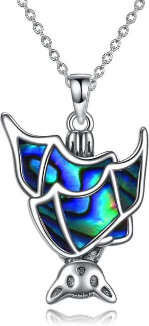 WINNICACA Abalone Shell Necklace Sterling Silver Abalone Shell Jewelry for Women Bat/Cat/Snail/Ghost Pendant Necklace Hallowen