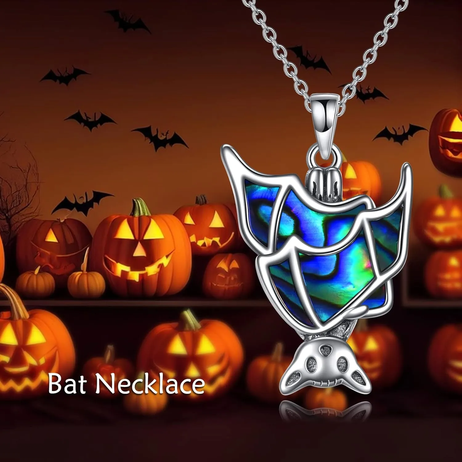 WINNICACA Abalone Shell Necklace Sterling Silver Abalone Shell Jewelry for Women Bat/Cat/Snail/Ghost Pendant Necklace Hallowen