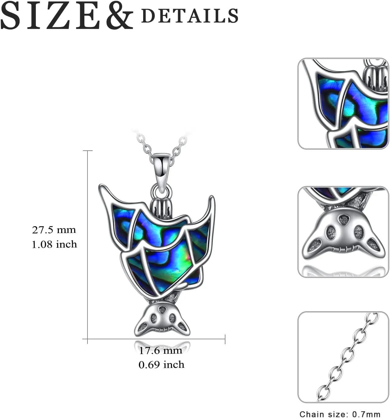 WINNICACA Abalone Shell Necklace Sterling Silver Abalone Shell Jewelry for Women Bat/Cat/Snail/Ghost Pendant Necklace Hallowen