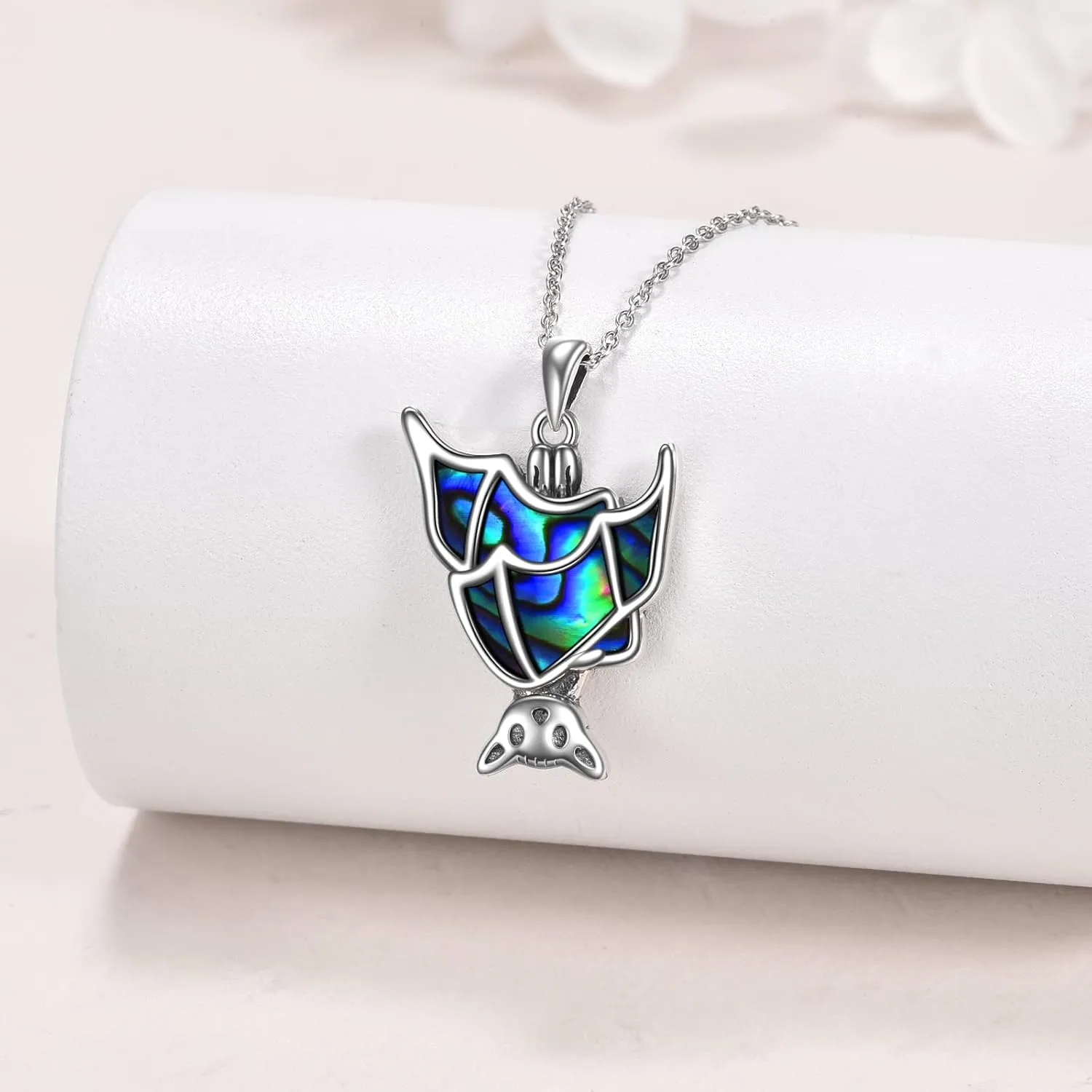 WINNICACA Abalone Shell Necklace Sterling Silver Abalone Shell Jewelry for Women Bat/Cat/Snail/Ghost Pendant Necklace Hallowen