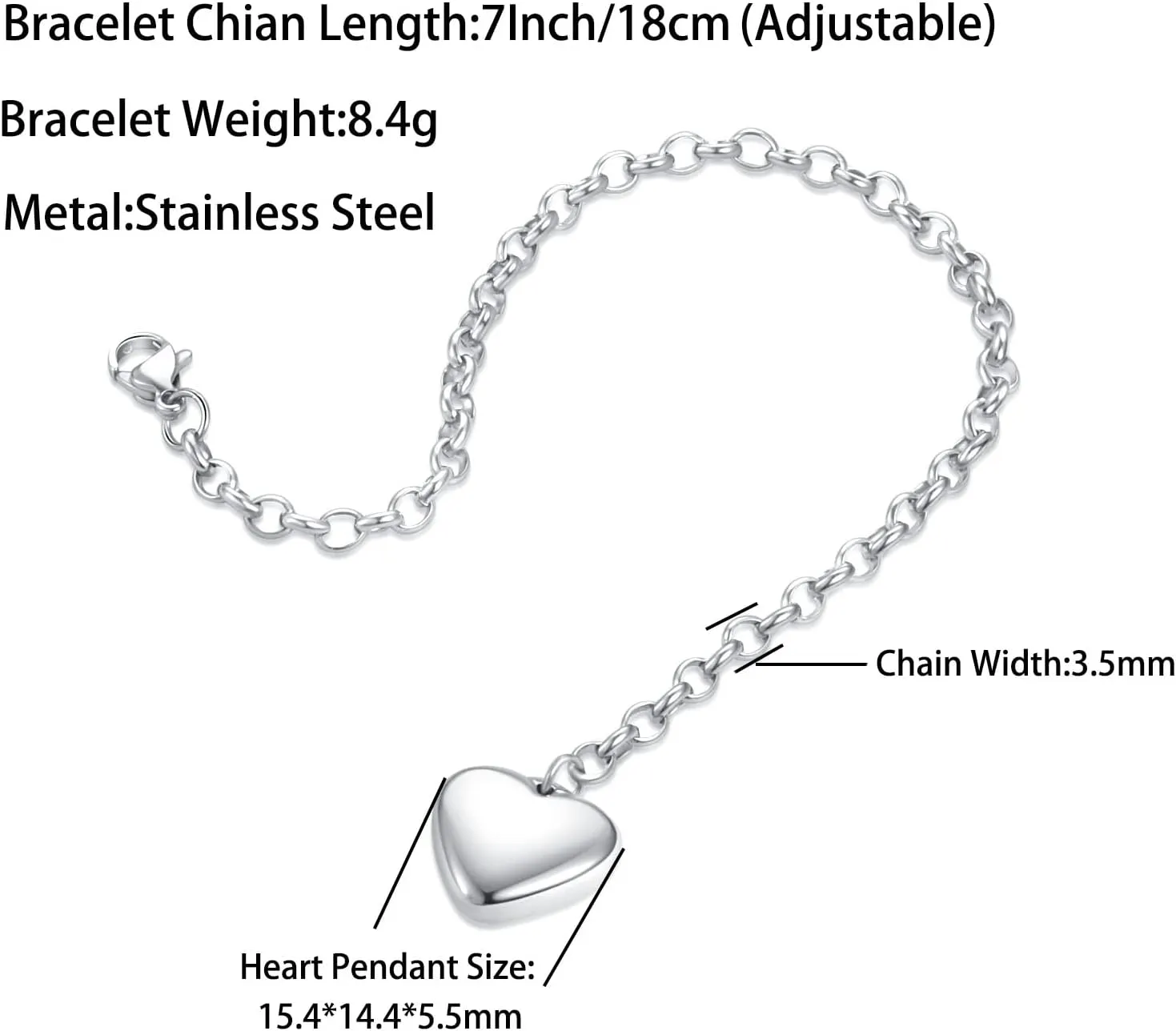 Women A to Z Initial Letter Charm Bracelets Stainless Steel Alphabet Heart 26 Letters Link Bracelet for Mens Birthday Gifts