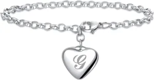 Women A to Z Initial Letter Charm Bracelets Stainless Steel Alphabet Heart 26 Letters Link Bracelet for Mens Birthday Gifts