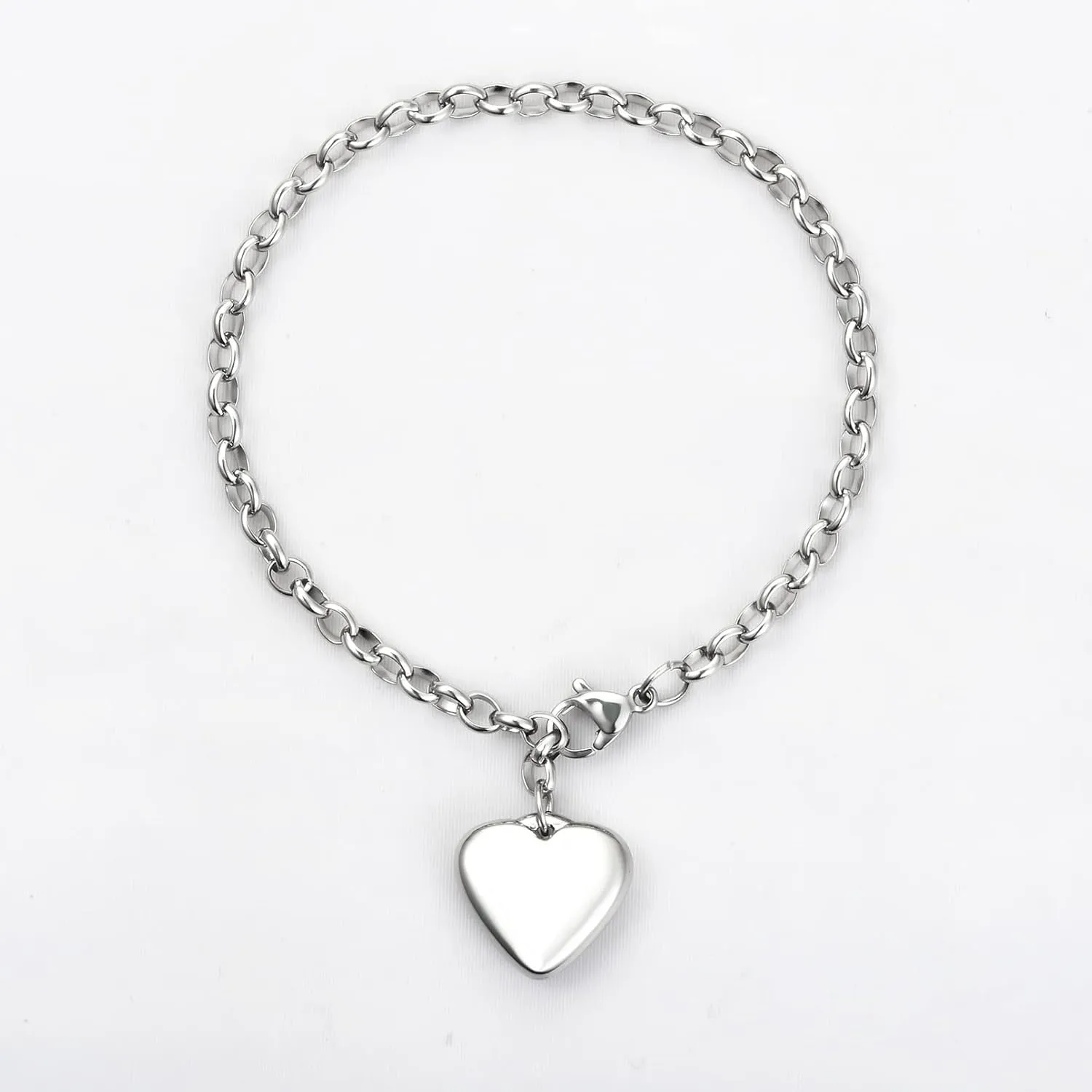 Women A to Z Initial Letter Charm Bracelets Stainless Steel Alphabet Heart 26 Letters Link Bracelet for Mens Birthday Gifts