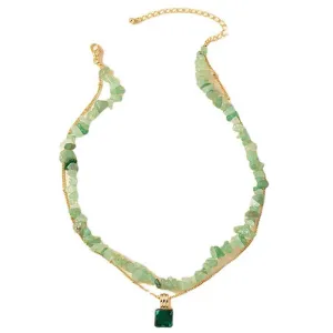 Women Aventurine Jade Choker Double Layer Pendant Necklace Natural Gemstone 14k Handmade Jewelry Birthday Gift for Her 18inch Valentine Gift for Her