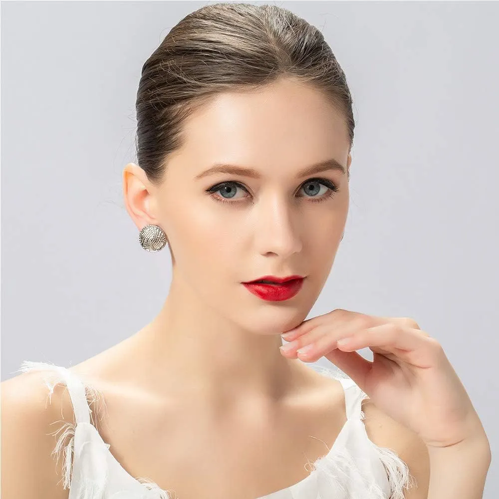 Women Gold Silver Clip Earrings Vintage Round Button Clip On Earrings Non Pierced Earrings