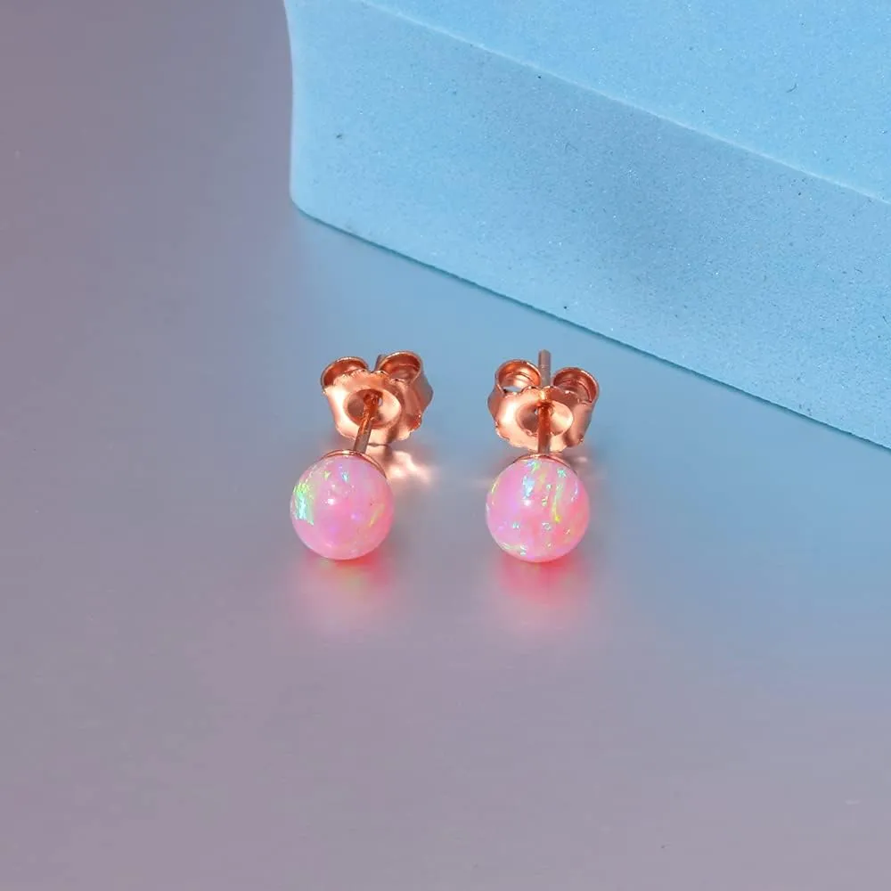 Womens 925 Sterling Silver Opal Ball Stud Earrings Hypoallergenic Jewelry for Girls 6mm
