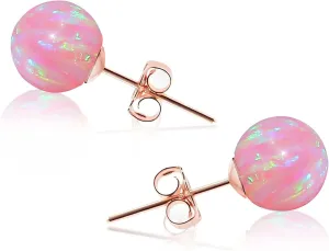 Womens 925 Sterling Silver Opal Ball Stud Earrings Hypoallergenic Jewelry for Girls 6mm
