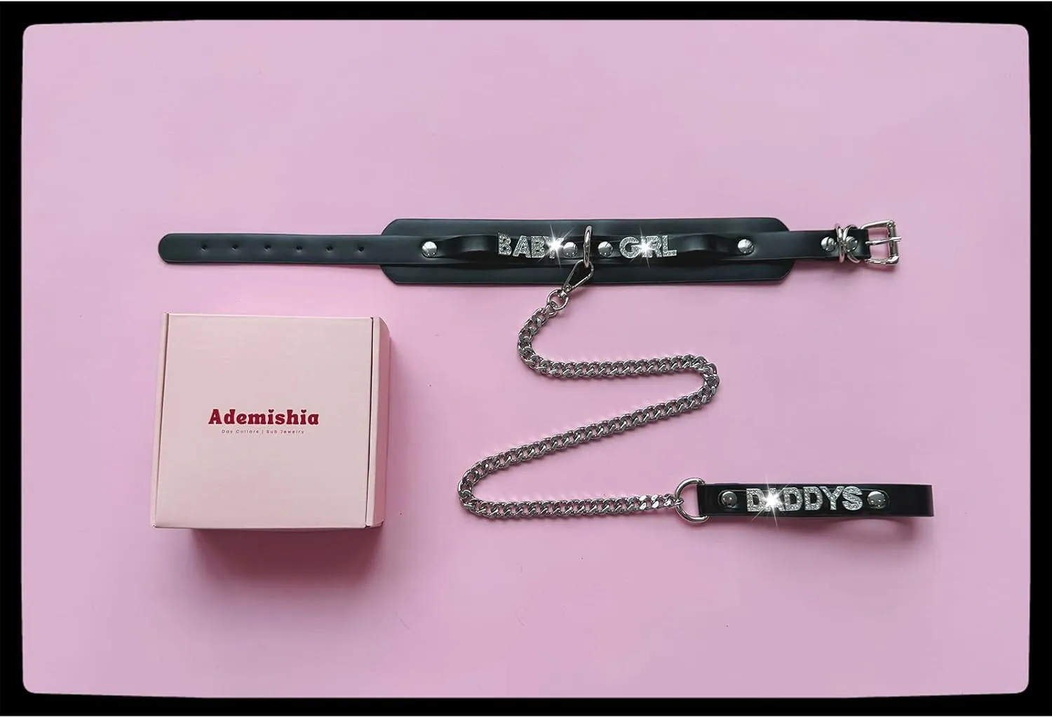 Women's Black Leather Choker Necklace with Rhinestone Letters, Adjustable Punk Gothic Custom Name D-ring Collar Jewelry For Women