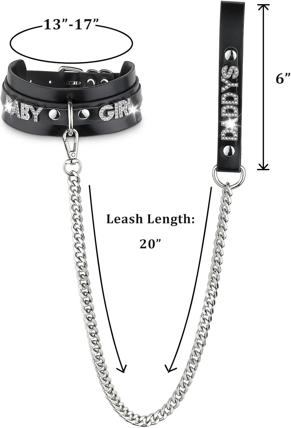 Women's Black Leather Choker Necklace with Rhinestone Letters, Adjustable Punk Gothic Custom Name D-ring Collar Jewelry For Women