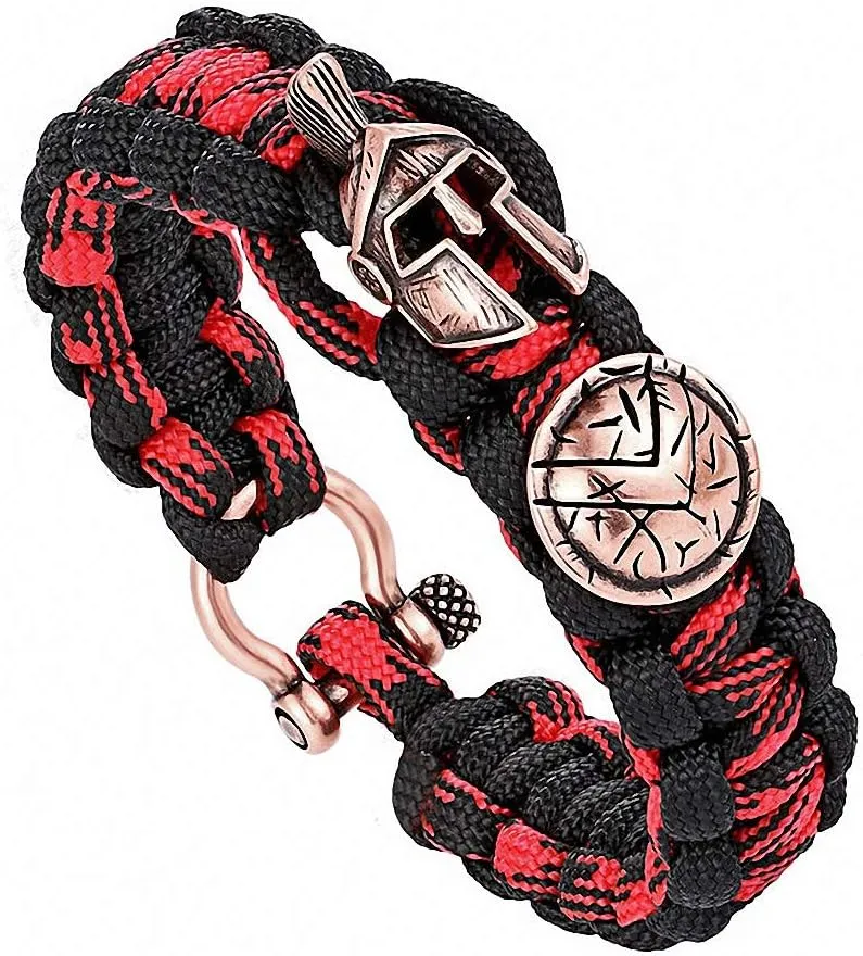 Womens Bracelet Outdoor Survival Men Bracelet Spartan Helmet Umbrella Rope Bracelets Pulseira Luxury Handmade Rope Bracelet Retro Ladies Jewelry Q-201 21.5cm