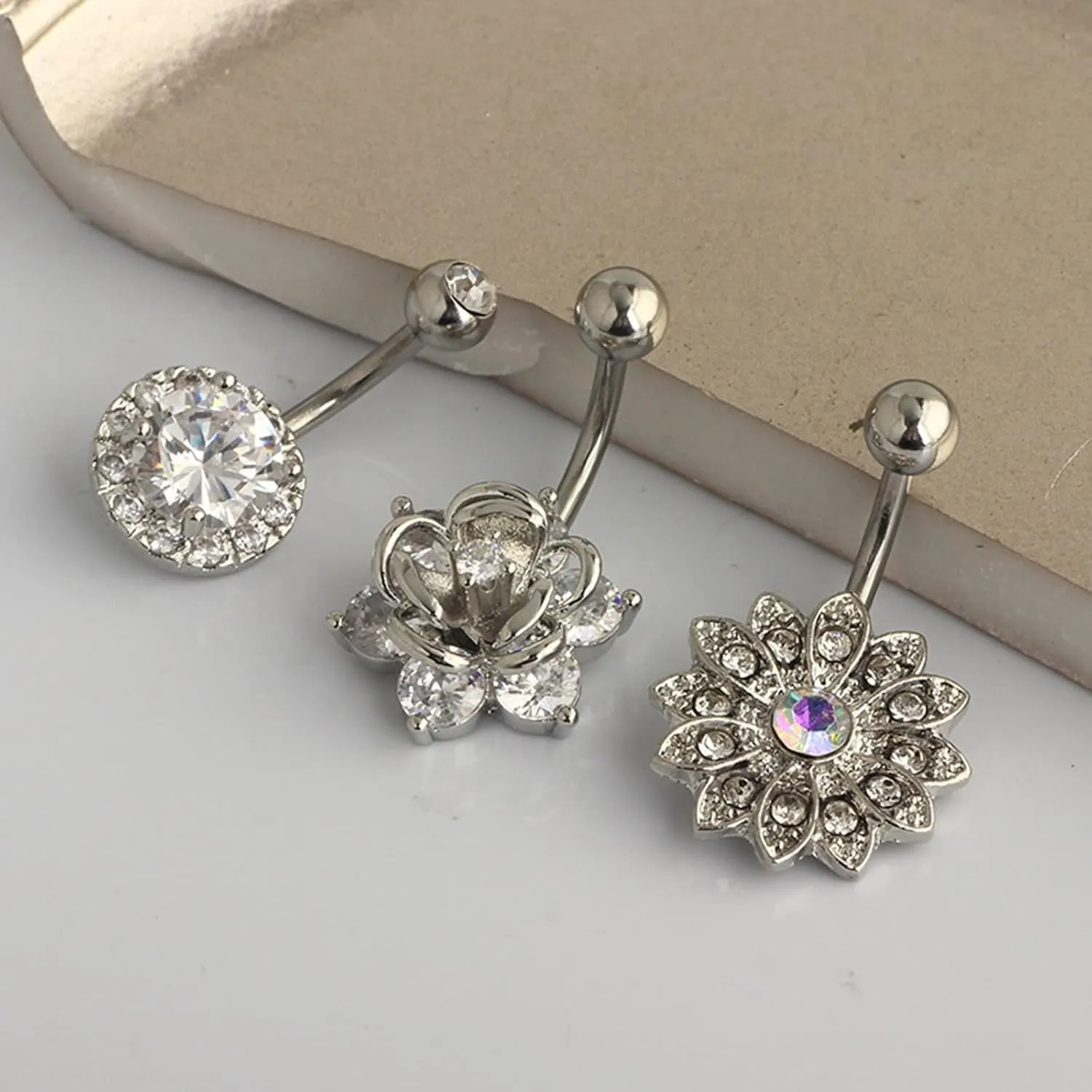 Wycian Navel Rings Rose Gold, Belly Button Ring Bride Cubic Zirconia Surgical Steel Flower 18G for Women Girls Body Piercing Jewelry