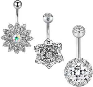 Wycian Navel Rings Rose Gold, Belly Button Ring Bride Cubic Zirconia Surgical Steel Flower 18G for Women Girls Body Piercing Jewelry