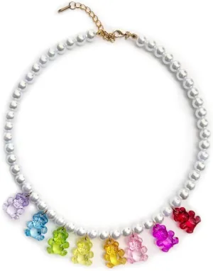 Y2K Kawaii Pearl Rainbow Gummy Bear Bead Necklace