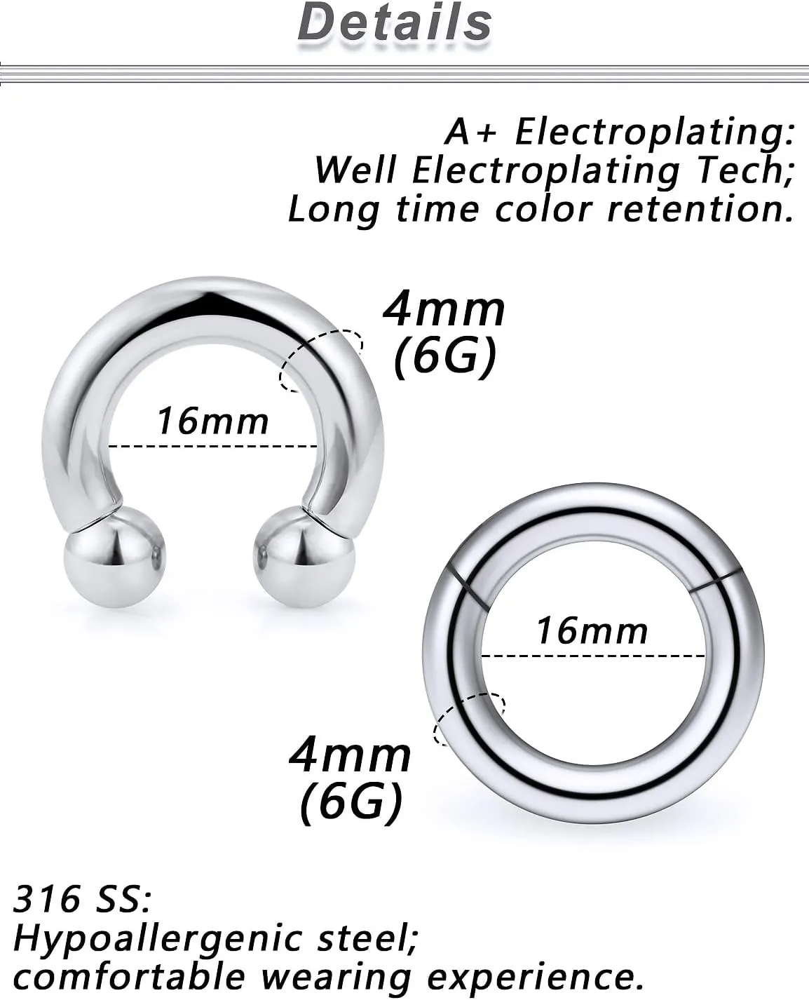 Yaalozei 10G 8G 6G Septum Rings Hinged Ear Gauges Clicker Silver 316L Surgical Steel Heavy Horseshoes Gauges Tunnels Ear Lobe Earrings stretching kit 12mm 14mm 16mm