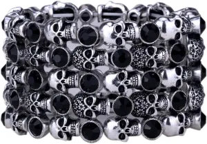 YACQ Women's Skull Stretch Cuff Bracelets - Elastic Band Fit Wrist 7 to 8 inch - Lead & Nickle Free - Women Biker Jewelry