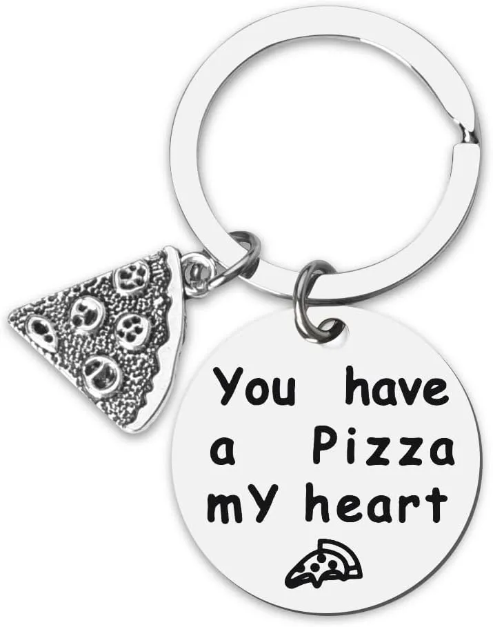 YALLNASL Couple Gift Keychain for Boyfriend Girlfriend Anniversary Birthday Gifts for Husband Wife Gag Gifts for Him Her Funny You Have Pizza My Heart Keychain for Couples
