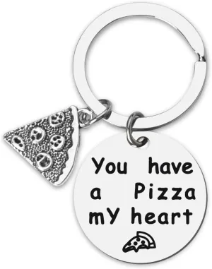YALLNASL Couple Gift Keychain for Boyfriend Girlfriend Anniversary Birthday Gifts for Husband Wife Gag Gifts for Him Her Funny You Have Pizza My Heart Keychain for Couples