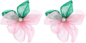 YAZILIND Lace Flower-shaped Earrings with Imitation Pearl for Women  Lightweight Statement Stud Earrings  Pink and Green Large Petal Earrings Jewelry(Color)