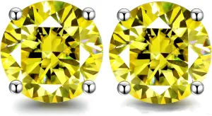 Yellow Moissanite Stud Earrings Total 2.0ct Laboratory Diamond 18K White Gold Plated S925 Silver Anniversary Jewelry for Women Men Gift