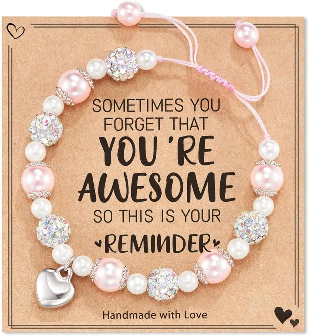 You're Awesome Bracelet Natural Stone Bracelet Heart Charm Bracelet Adjustable Beaded Bracelet Birthday Gifts for Friends