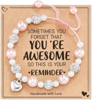 You're Awesome Bracelet Natural Stone Bracelet Heart Charm Bracelet Adjustable Beaded Bracelet Birthday Gifts for Friends