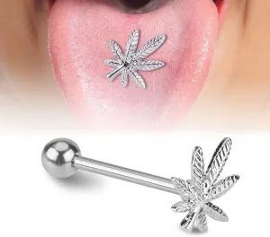 ZJchao Tongue Ring, 1PC Pot Leaf-shaped Tongue Ring Internally Stainless Steel Threaded Straight Body Piercing Stud Body Piercing Jewelry