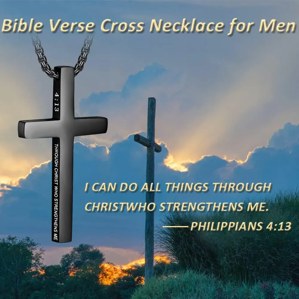 ZRAY Cross Necklace for Men Inspirational Bible Verse Cross Pendant Stainless Steel Cross Chain 22 2inch Christian Jewelry Meaningful Religious Gift for Boys