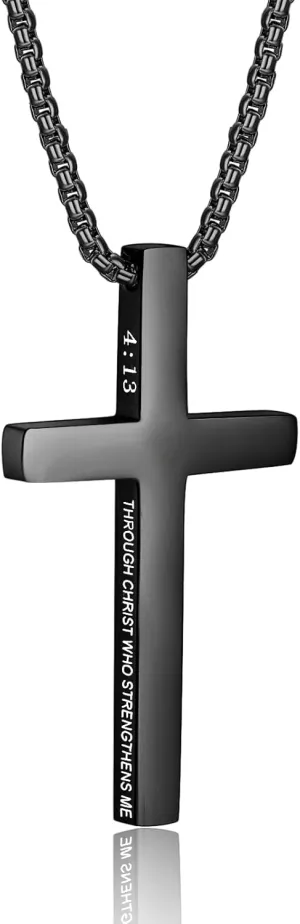 ZRAY Cross Necklace for Men Inspirational Bible Verse Cross Pendant Stainless Steel Cross Chain 22 2inch Christian Jewelry Meaningful Religious Gift for Boys