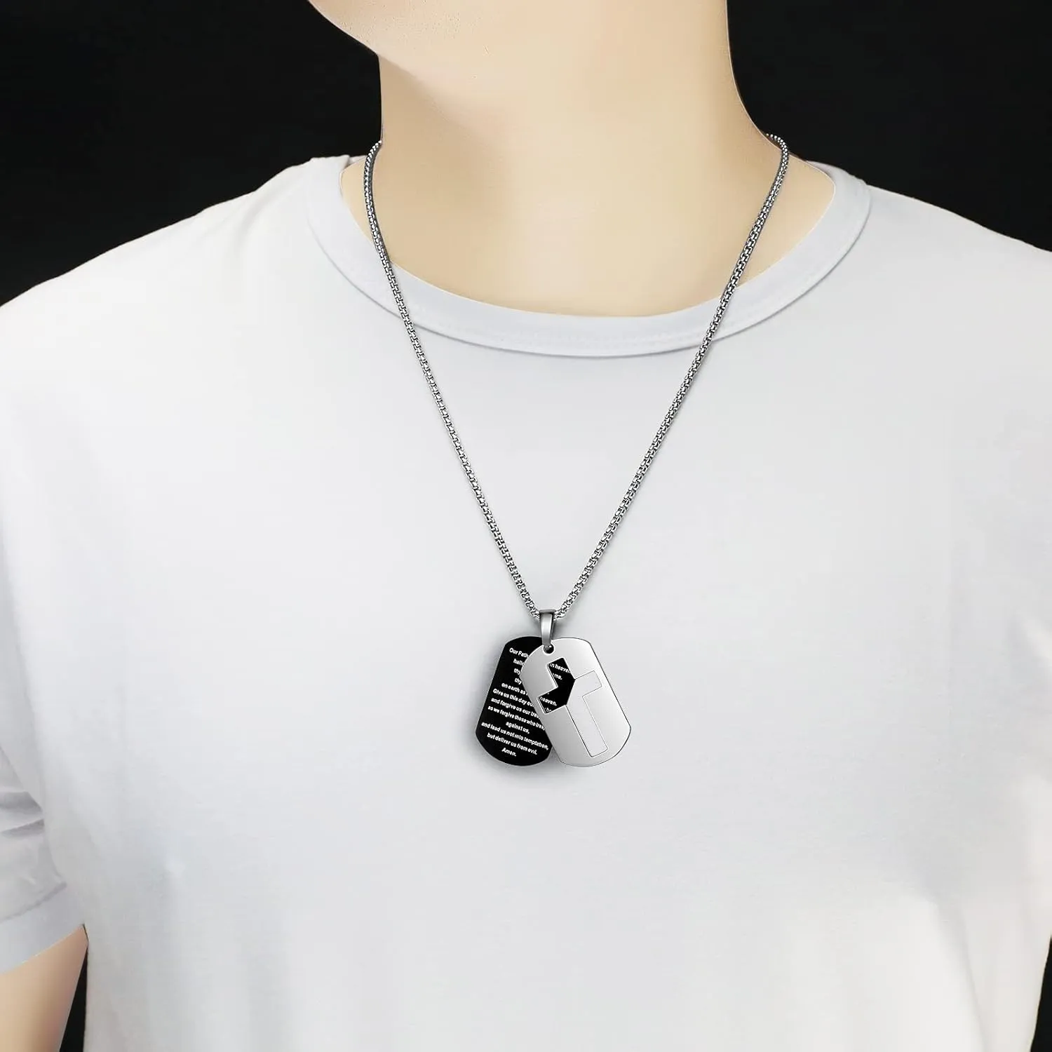 ZRAY Dog Tag Necklace for Men Bible Verse Cross Pendant Stainless Steel Chain 24inch Inspirational Christian Jewelry Meaningful Religious Gift for Boys